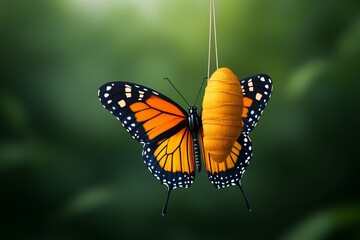 Naklejka premium A simple depiction of a butterfly emerging from a cocoon, emphasizing evolution with soft colors