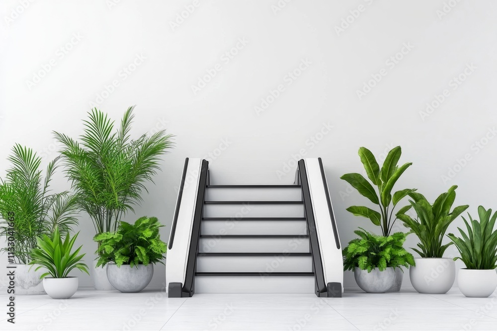 Aufkleber a simple, minimalist graphic of an escalator with smooth lines and clean geometric shapes, emphasizi