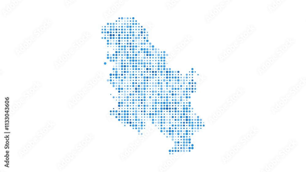 Poster serbia dotted digital map. map of serbia with pulsating colored circles. shape of the country filled