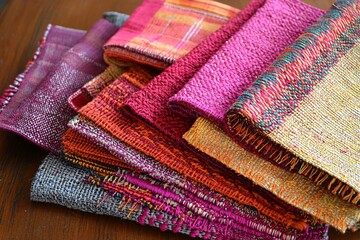 Vibrant Handwoven Textile Fabrics Colorful Woven Rugs Warm Autumn Hues Rich Textures