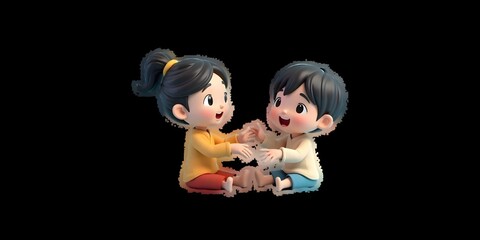 Picture of two siblings playing together, doing a game, transparent begron
