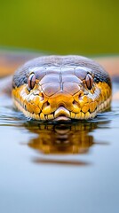 Fototapeta premium Python snake head in water, close-up
