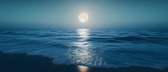 Serene Moonlit Ocean Landscape with Gentle Waves and Reflective Water Under a Clear Night Sky