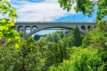 The Passerelle Viaduct is a graceful arch bridge that spans the Petrusse valley in Luxembourg City....