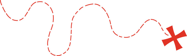 Treasure map element. A reddashed line and red X mark ink on the map, the treasure map with a dotted line, X marks the spot, dashed line to an X	

