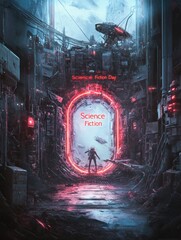Generative AI Online Banner for Science Fiction Day Poster Futuristic City Environment Viewpoint