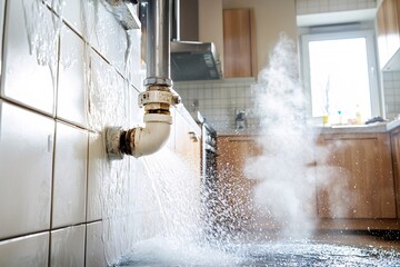 Burst Pipe Kitchen Flood Water Damage Plumbing Repair