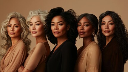Obraz premium A group of women with different hair colors and styles are posing for a photo