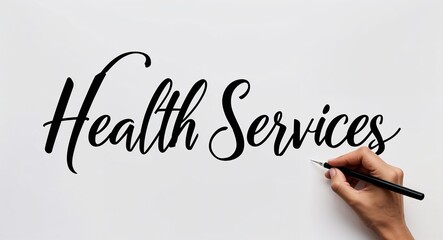 Fototapeta premium Health Services calligraphic hand writing with blank ink on plain white background