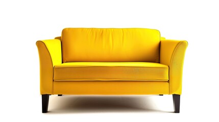 Fototapeta premium Yellow sofa on white background, showing its modern design and comfortable appearance. The bright yellow color stands out against the clean white, creating a stylish and inviting living space atmosphe