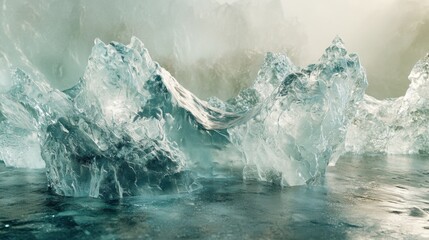 Stunning Glacial Ice Formations in a Mystical Arctic Landscape: A Breathtaking Display of Nature's Frozen Majesty