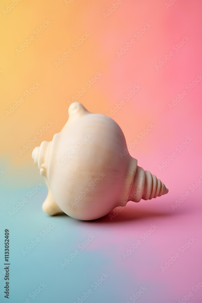 Poster a seashell sits atop a brightly colored background in a visually appealing way that is easy to focus