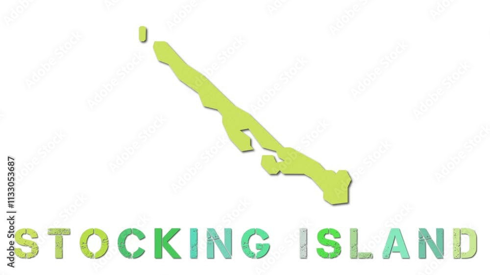 Poster stocking island map with paper regions. animated island map growing from regions and title letters f