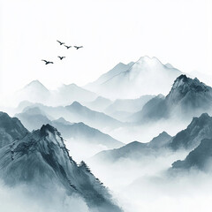 Ink painting, ink flowers, Chinese landscape painting