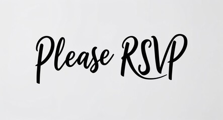 please rsvp calligraphic hand writing with blank ink on plain white background