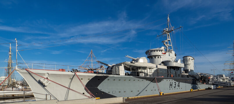 13/12/2024 Gdynia-Poland-Ship museum - ORP Blyskawica standing at the quay in Gdynia