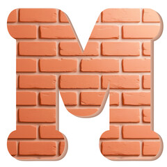 Obraz premium Letter M uppercase with orange brick wall texture and transparent background clipart