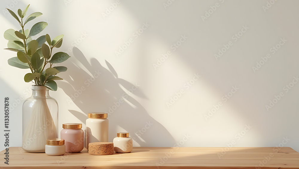 Poster a minimalist wooden tabletop provides a clean background for displaying products in a visually appea