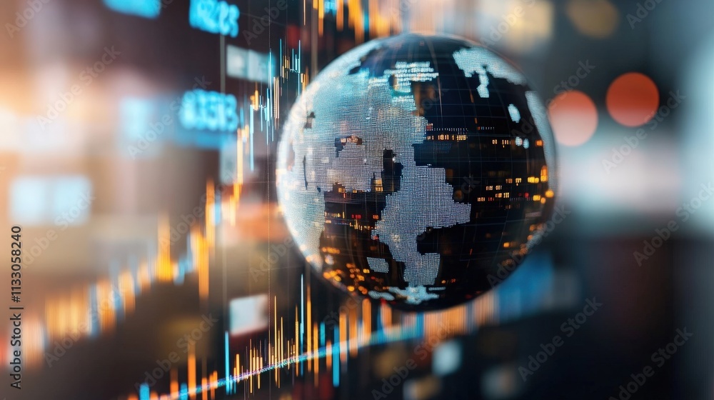 Poster digital global network concept representing financial growth with stock market data and earth visual