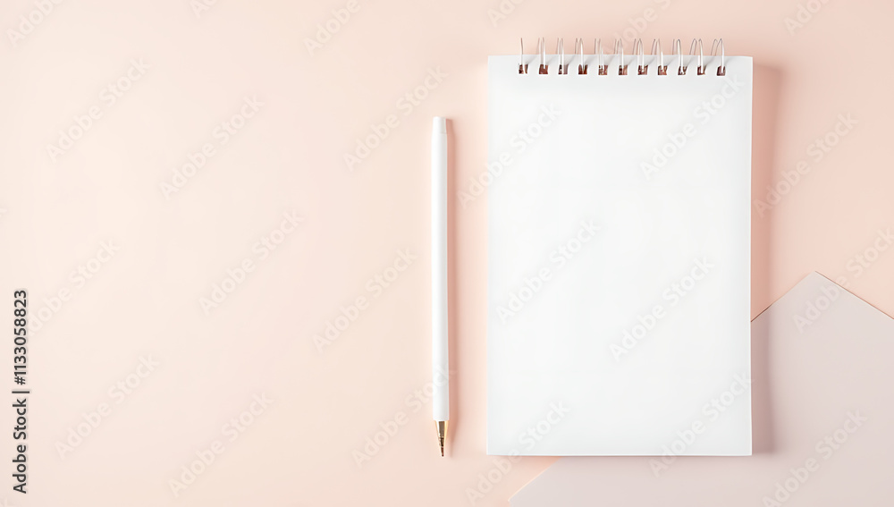 Poster a minimalist white notepad is placed on soft pastel colored backgrounds in a flat lay photography co