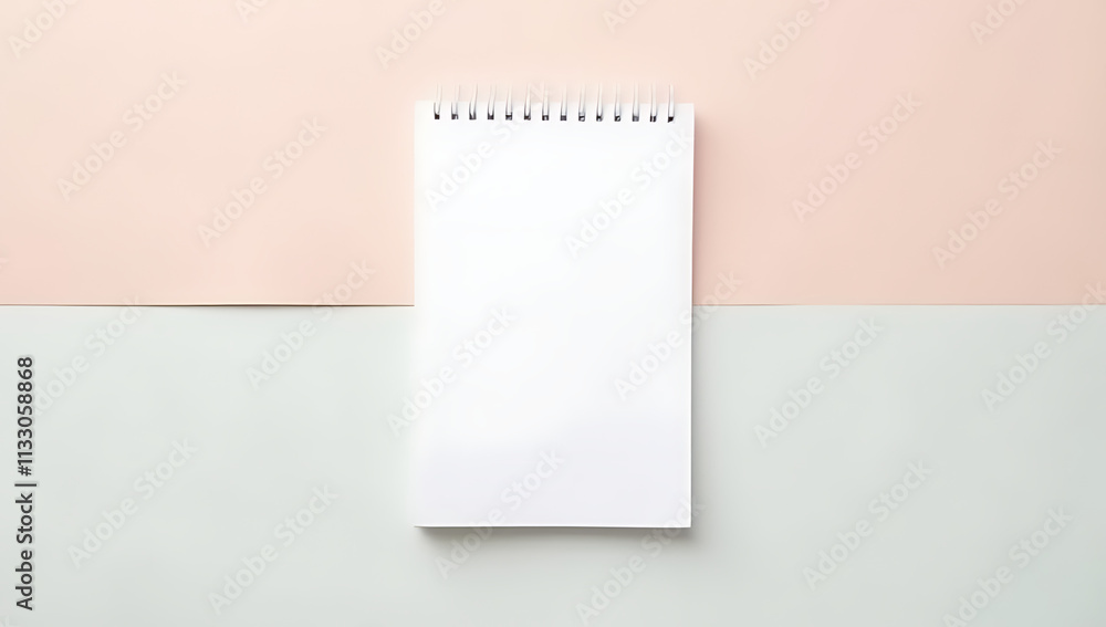 Poster a minimalist white notepad is placed on soft pastel colored backgrounds in a flat lay photography co