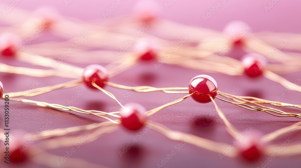Poster red beads network connection teamwork technology abstract background