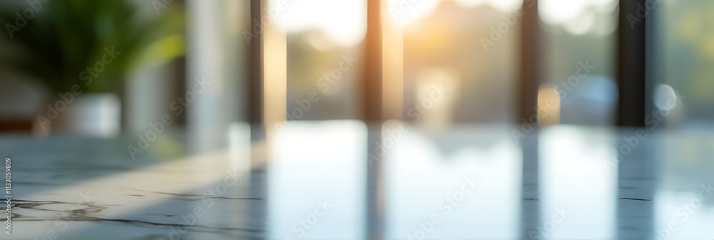 Poster A marble tabletop with a blurred window reflection in the background creates an abstract selective focus effect visually._00001_