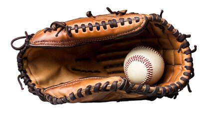 Baseball Glove with Ball:  A leather baseball glove lies open,  a pristine white baseball nestled safely inside. This image evokes the thrill of the game, the anticipation of the catch.