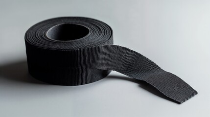 Industrial hook and loop fastener roll in black with technical detail