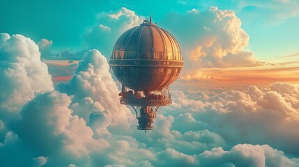 Obraz premium sky imagination clouds whimsical unique concept travel retro hyperrealistic photorealistic steampunk detailedfuturistic floating dreamlike 