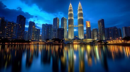 Obraz premium skyscrapers at night, city lights, urban skyline