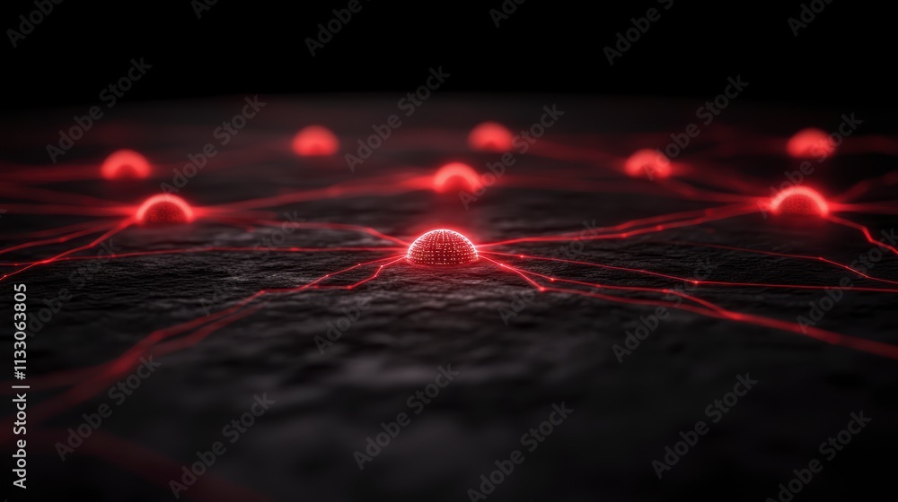 Poster red glowing network nodes abstract background