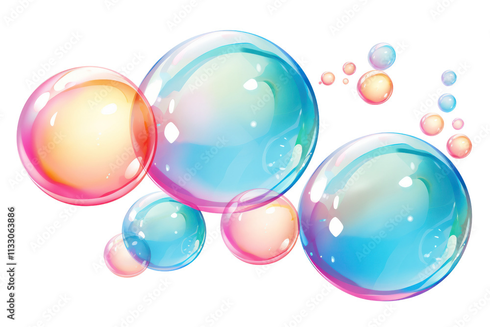 Poster high-quality vector illustration showcasing a cluster of soap bubbles, each one a different size. th
