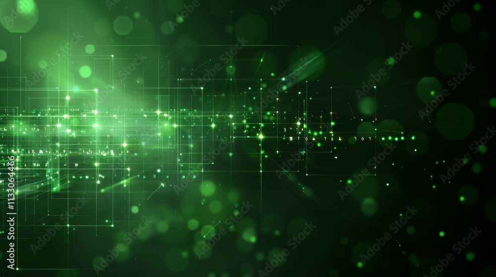 Aufkleber futuristic design featuring a vibrant green digital data stream filled with glowing lines and shimme