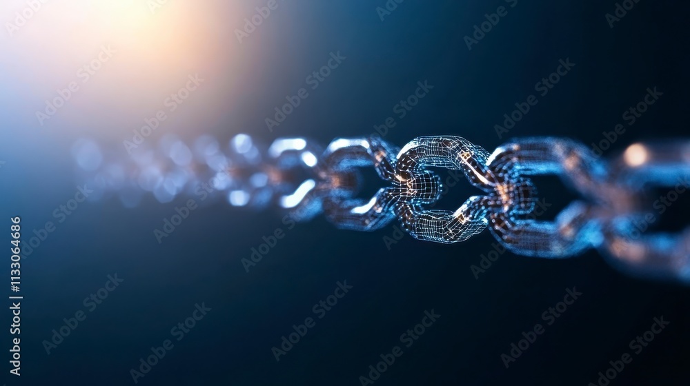 Poster abstract metallic chain network connectivity security teamwork link technology data digital