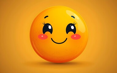 A vibrant, cartoon-style smiling emoji with large sparkling eyes and rosy cheeks on a bright yellow background, conveying happiness and joy.