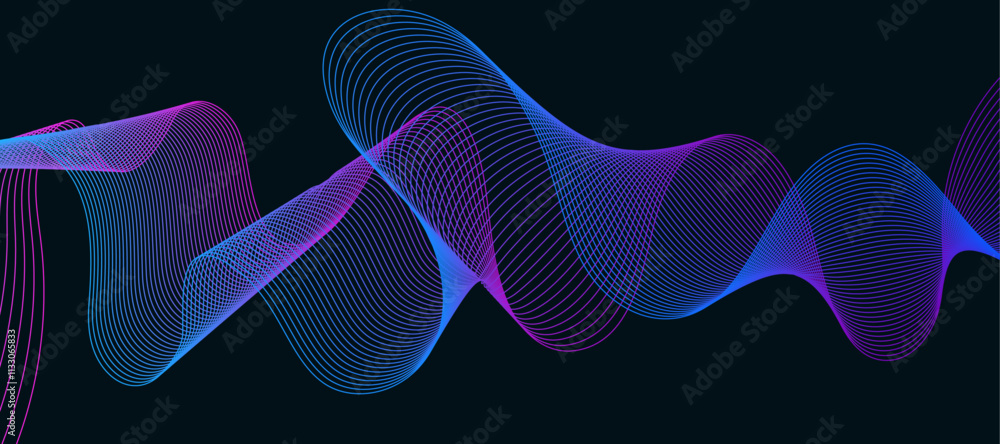 Aufkleber abstract glowing wave lines on dark blue background. dynamic wave pattern. modern flowing wavy lines