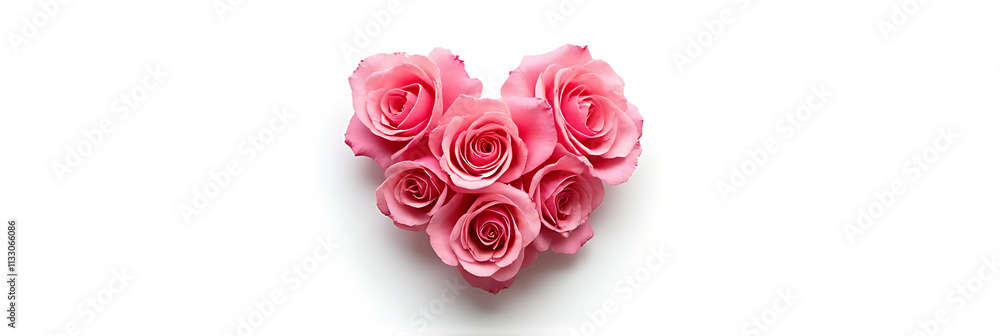 Poster a delicate heart shape made of roses with intricate petal details against a clean white background f
