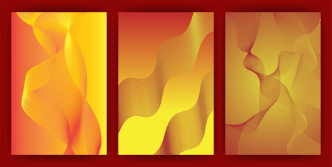 Abstract Wavy Lines Gradient Background.Modern Red and Yellow Flowing Curve Pattern.Vector Abstract Line Art Background Set.