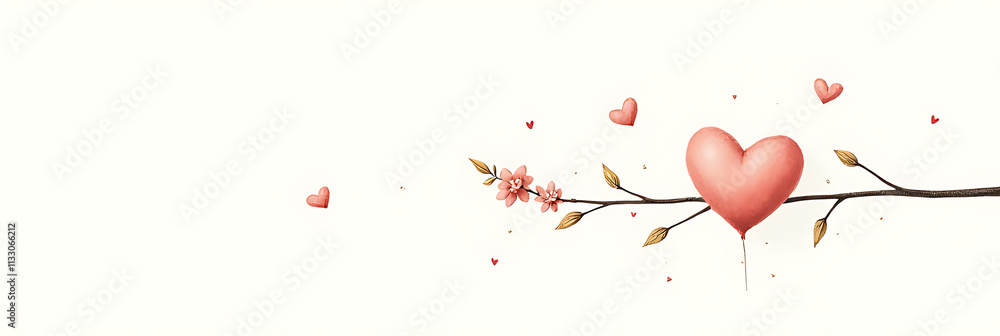 Aufkleber A delicate heart design features a dried branch with a single flower and some scribbled notes on a plain white background._00002_
