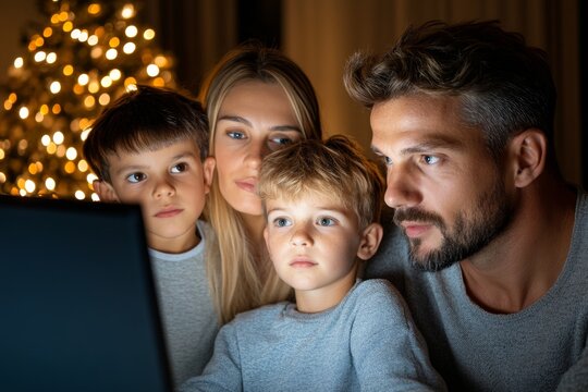 A family gathered around a computer displaying a cryptic error during an online shopping transaction