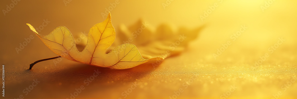 Aufkleber A delicate abstract tree leaf rests on a rich golden background, surrounded by subtle nuances of color and texture._00002_
