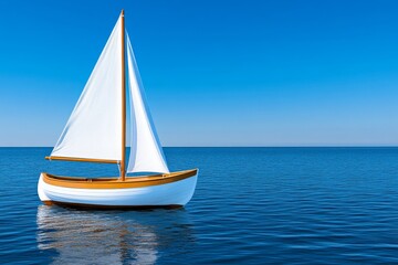 Fototapeta premium A family sailing a small boat towards a distant shore, symbolizing a hopeful escape
