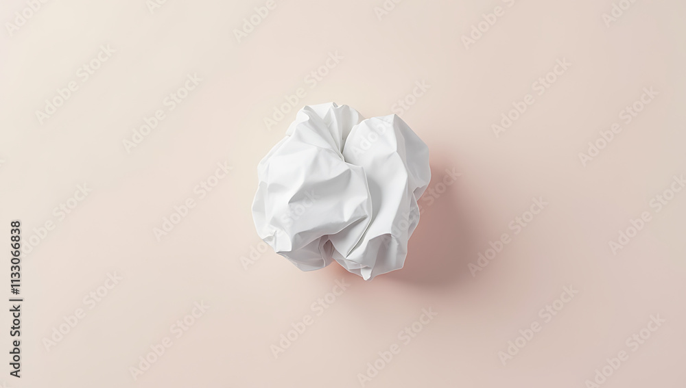 Poster a crumpled paper ball sits on a soft pastel colored background in this flat lay design meant to spar