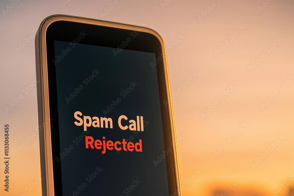 Poster spam call block technology concept. a smartphone screen displays a 