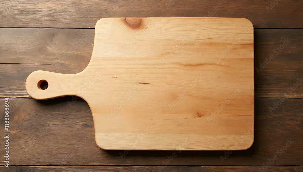 Poster A chopping board is placed on a wooden table in a simple composition for use as a design element or background._00002_