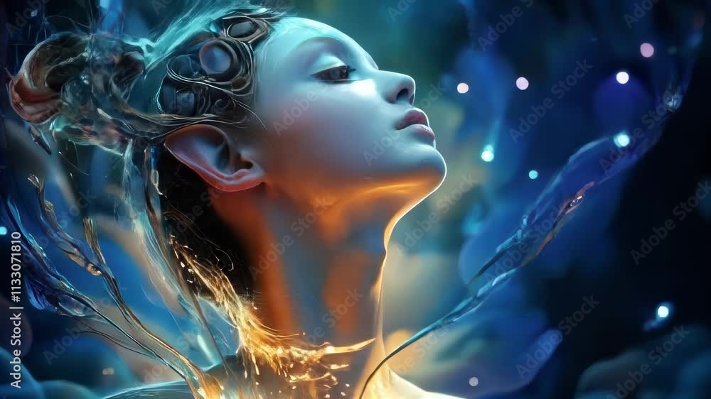 Poster ethereal ai-generated portrait of a mystical being with glowing features and intricate details. idea