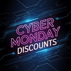 Obraz premium Cyber Monday Discounts Neon Tech Design Advertisement