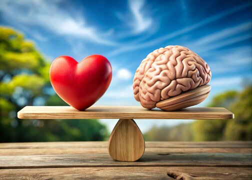 Balance scale with heart and brain generative ai