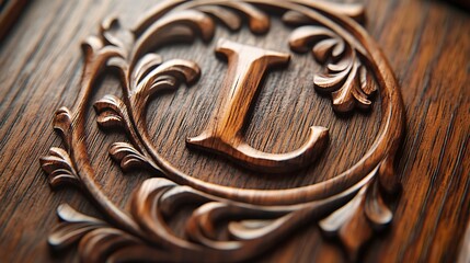 Wooden logo mockup on a carved wooden panel with fine craftsmanship